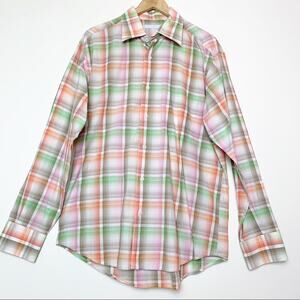 Martin Gordon Orange Green & Taupe Plaid Button Men’s Size Large